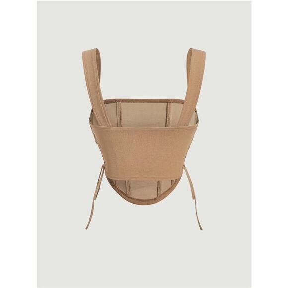 Women's Square Neck Wide Straps Bustier Tank Top Khaki - Picture 2 of 5